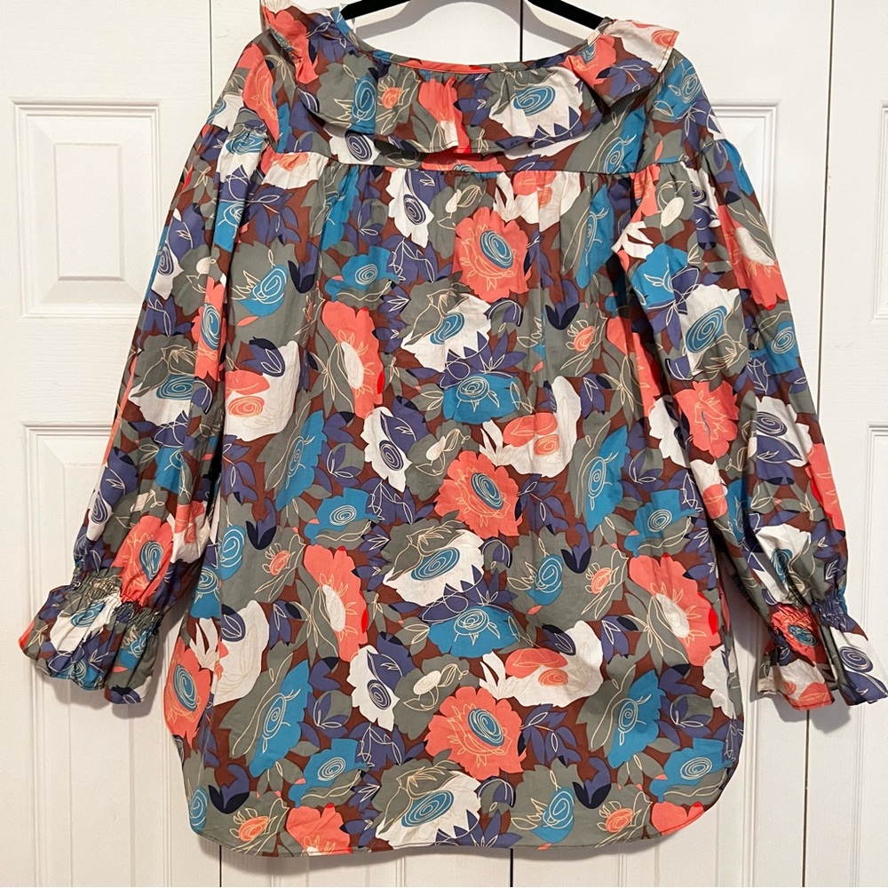 First Love | Cotton Long Sleeve Floral Print Blouse With Ruffle details. - Picture 3 of 10